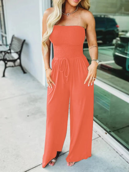 KENDALL - SOLID COLOR SMOKED JUMPSUIT