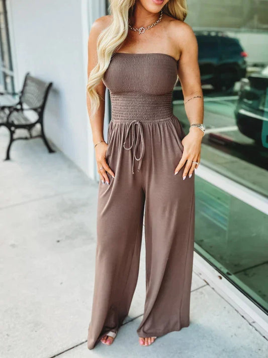 KENDALL - SOLID COLOR SMOKED JUMPSUIT