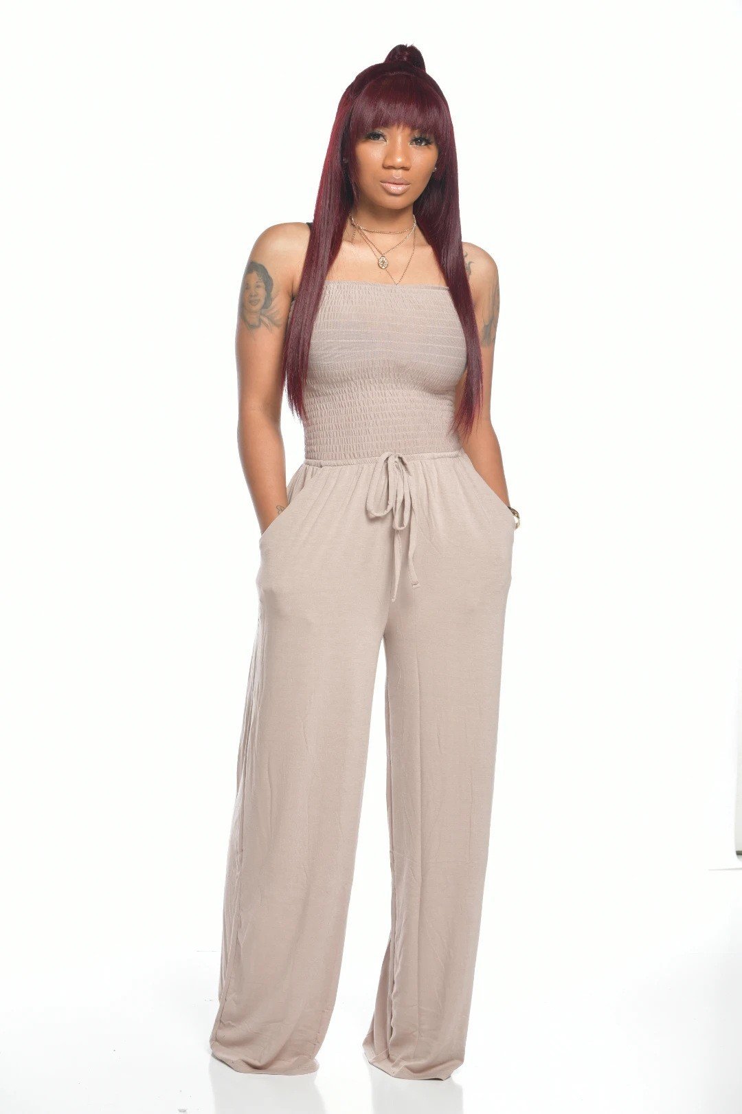 KENDALL - SOLID COLOR SMOKED JUMPSUIT