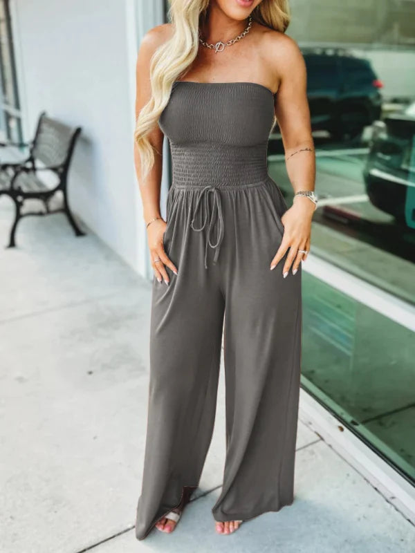 KENDALL - SOLID COLOR SMOKED JUMPSUIT