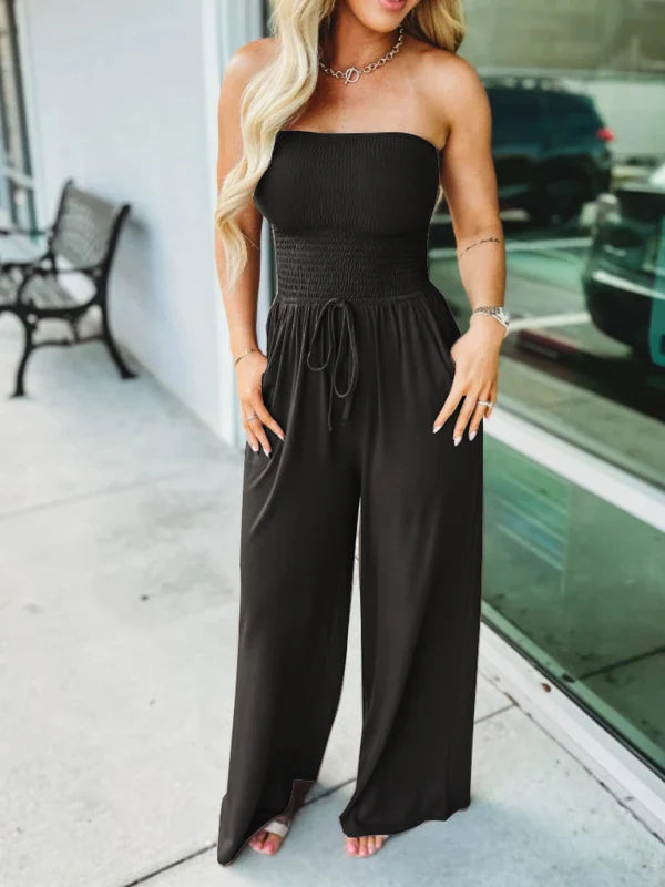 KENDALL - SOLID COLOR SMOKED JUMPSUIT