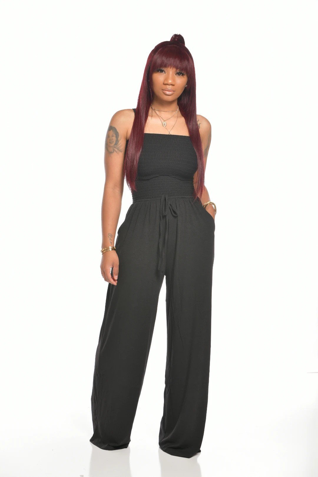 KENDALL - SOLID COLOR SMOKED JUMPSUIT