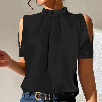 LOLA - BLACK PLEATED TOP WITH SPLIT SLEEVES