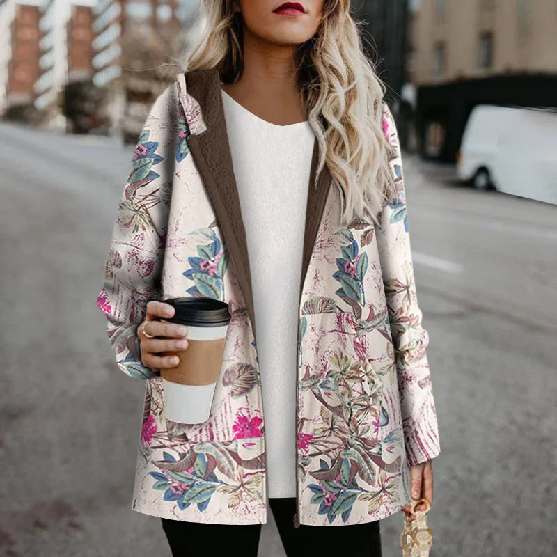 ADELE - FLEECE WINTER JACKET WITH FLORAL PRINT