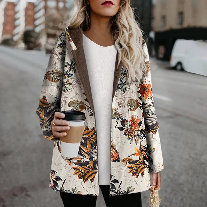 ADELE - FLEECE WINTER JACKET WITH FLORAL PRINT