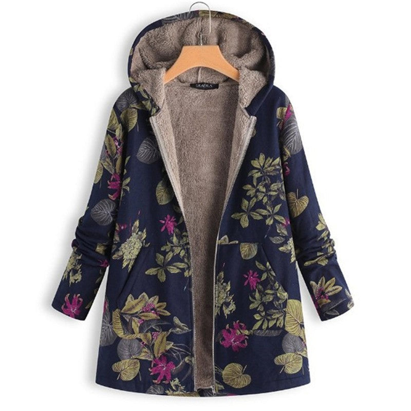 ADELE - FLEECE WINTER JACKET WITH FLORAL PRINT