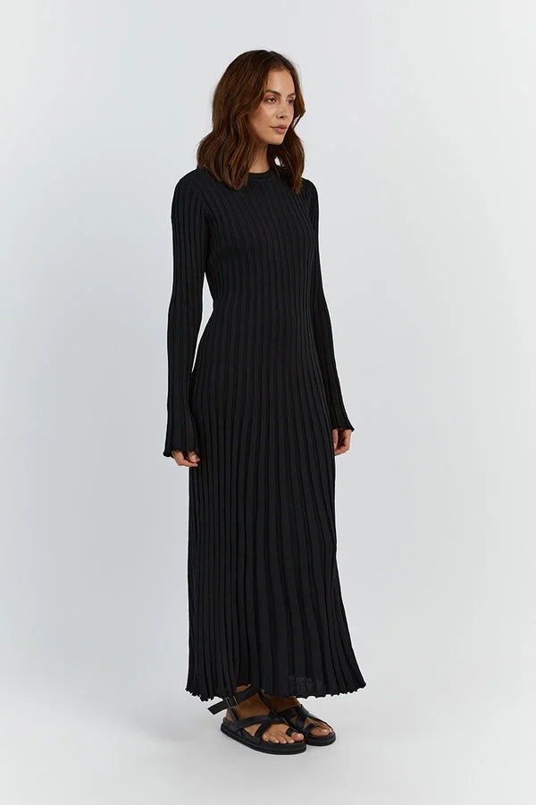 ARELLE - CREW NECK SLEEVED KNIT MIDI DRESS