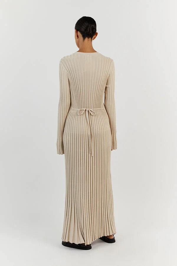 ARELLE - CREW NECK SLEEVED KNIT MIDI DRESS